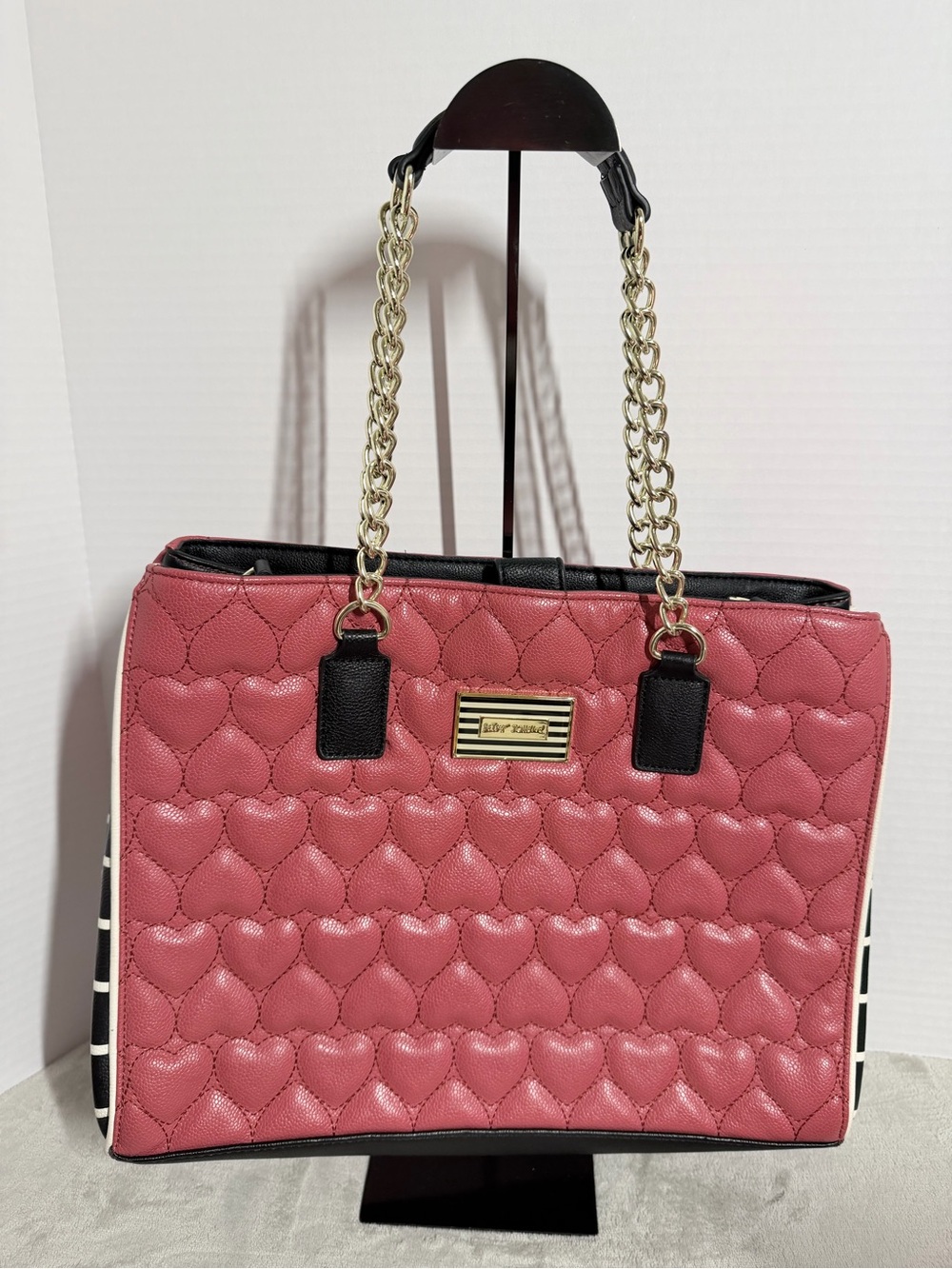 Betsey Johnson Pink Quilted Heart Tote in Hot Pink
